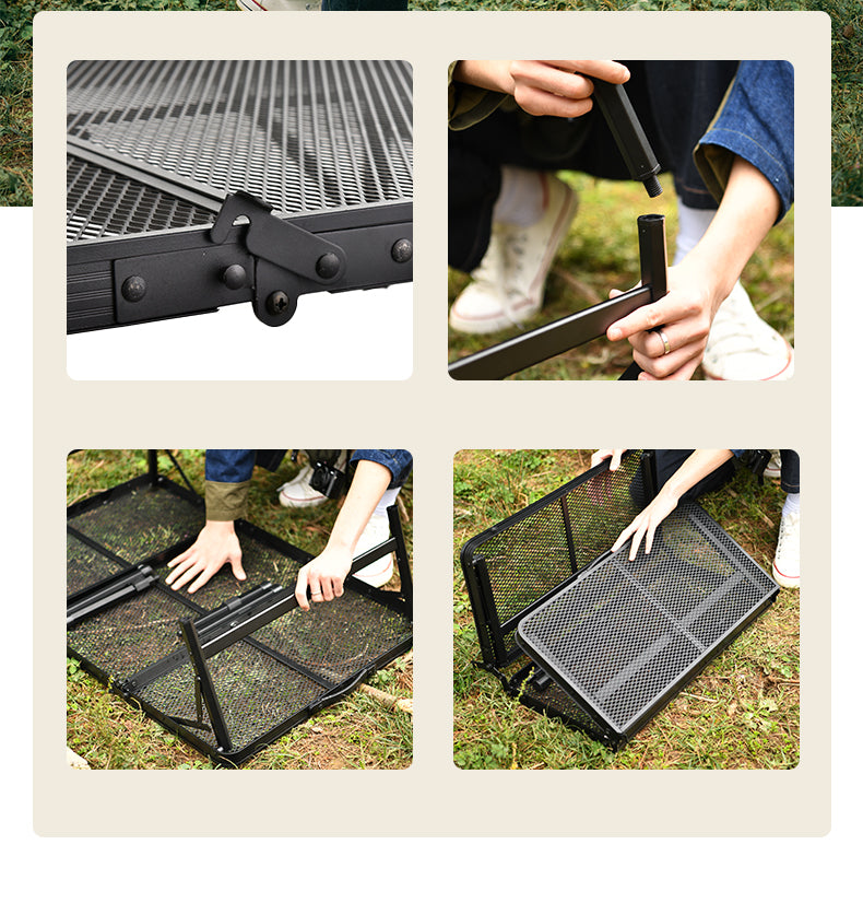 Outdoor Barbecue Simple Camping Folding Table Iron Mesh Top Folding Picnic Table
