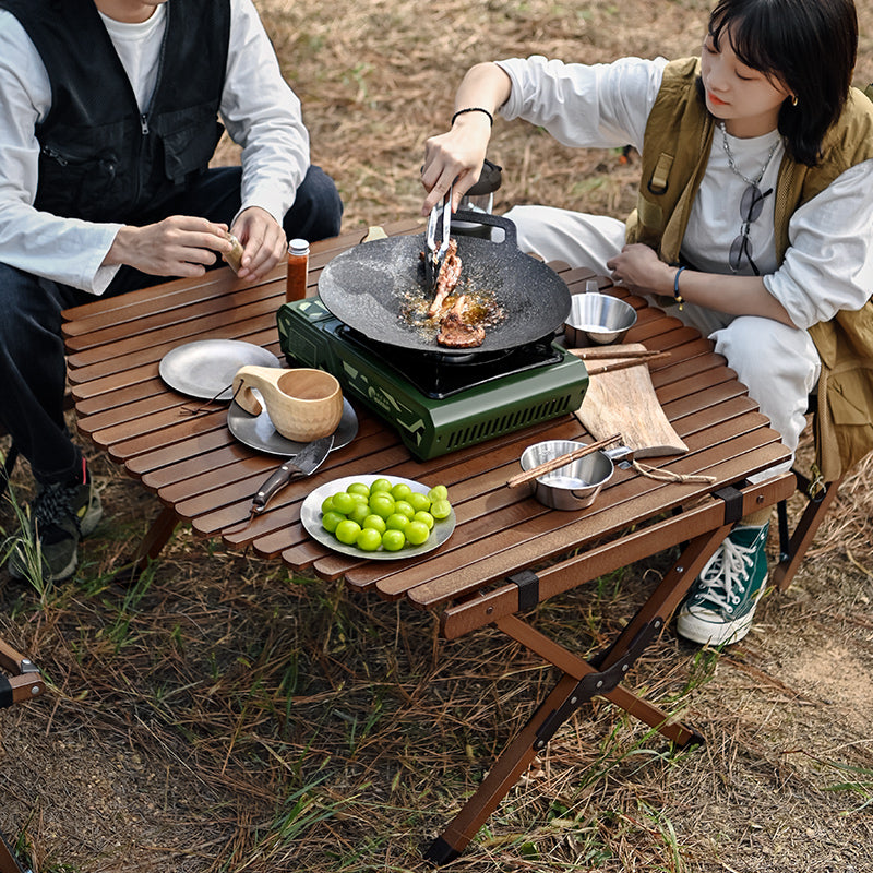 Large Camping Table Foldable Wood 100kg Capacity Glamping Accessories of Camping Table