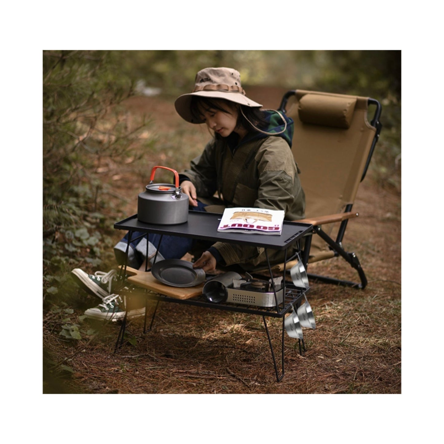 Table Camping Bamboo Dining Mesh Table Outdoor Portable Barbecue Tableware Draining Mesh Table