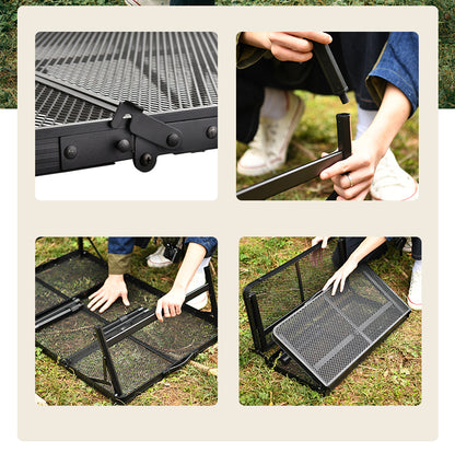 Outdoor Barbecue Simple Camping Folding Table Iron Mesh Top Folding Picnic Table