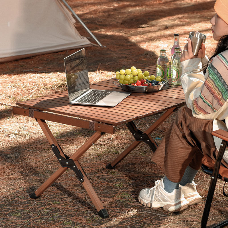 Beach Folding Wood Table Roll up Folding Low Picnic Wooden Table with Folding Legs