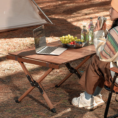 Beach Folding Wood Table Roll up Folding Low Picnic Wooden Table with Folding Legs