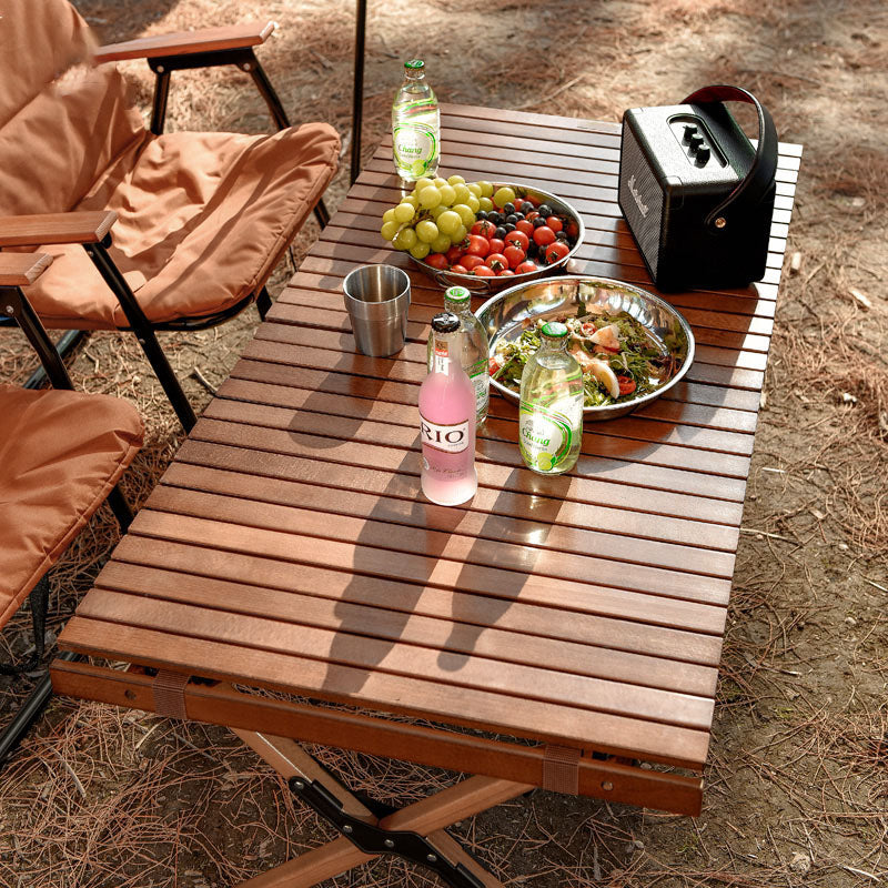 Beach Folding Wood Table Roll up Folding Low Picnic Wooden Table with Folding Legs