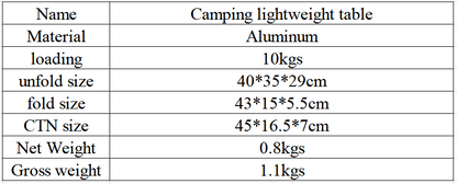 Portable Camping Side Table Ultralight Aluminum Roll up Camping Car Small Folding Tables for Camping