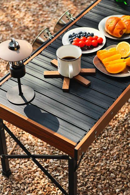 Beach Folding Wood Table Roll up Folding Low Picnic Wooden Table with Folding Legs